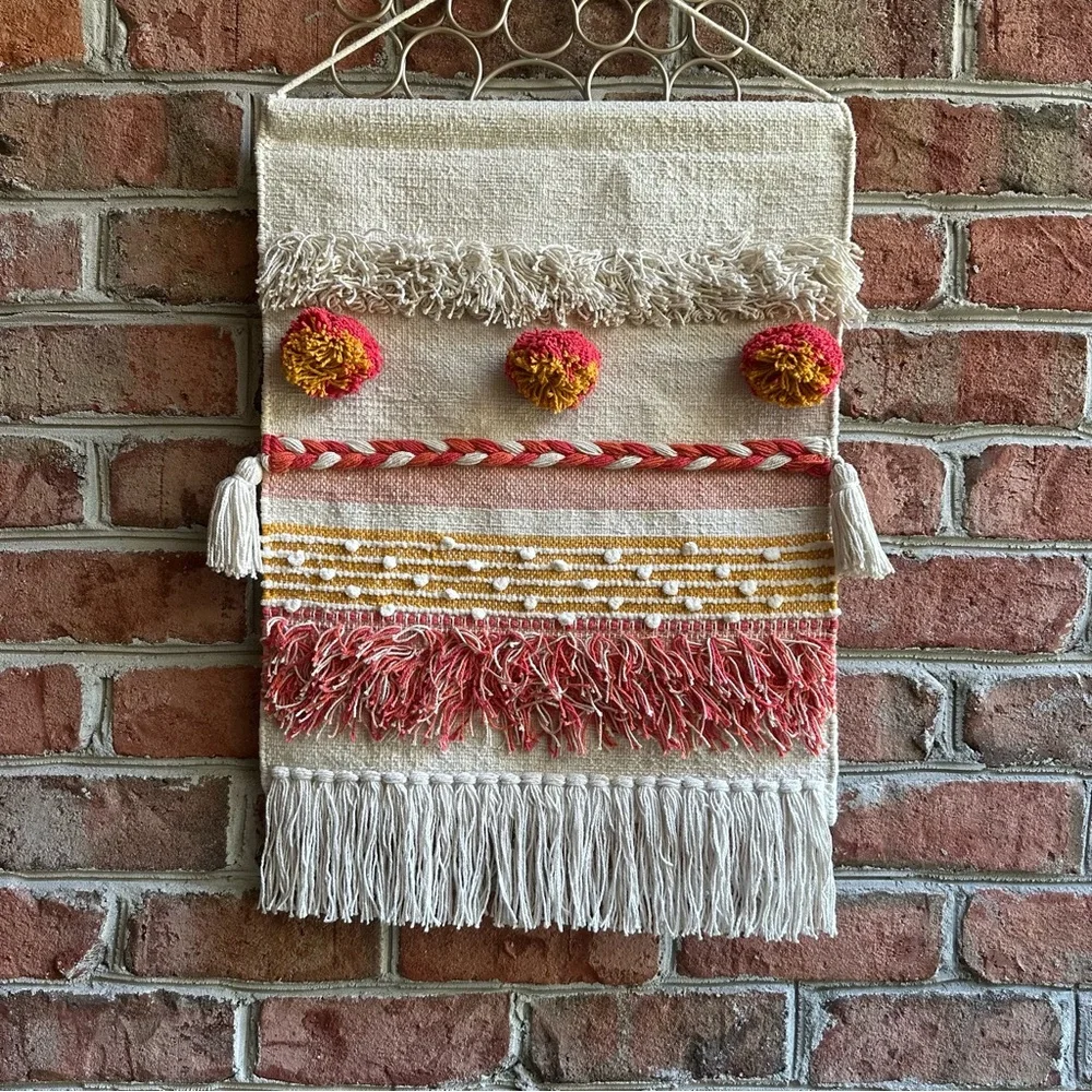 Bohemian Woven Cream Orange and Gold Tapestry Wall Decor